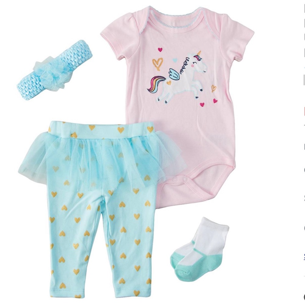 Baby Girl Pink Aqua Unicorn Onesie Tutu Pants Set